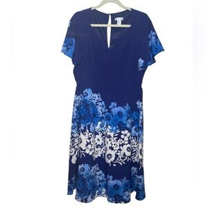 London Times Blue and White Floral Dress sz 14